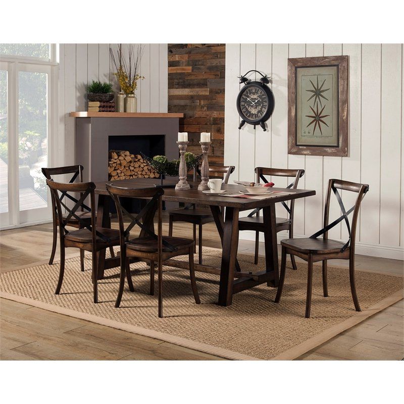 Best And Newest Dark Oak Wood Dining Tables Throughout Alpine Furniture Arendal Wood Trestle Dining Table In Dark (View 11 of 20)