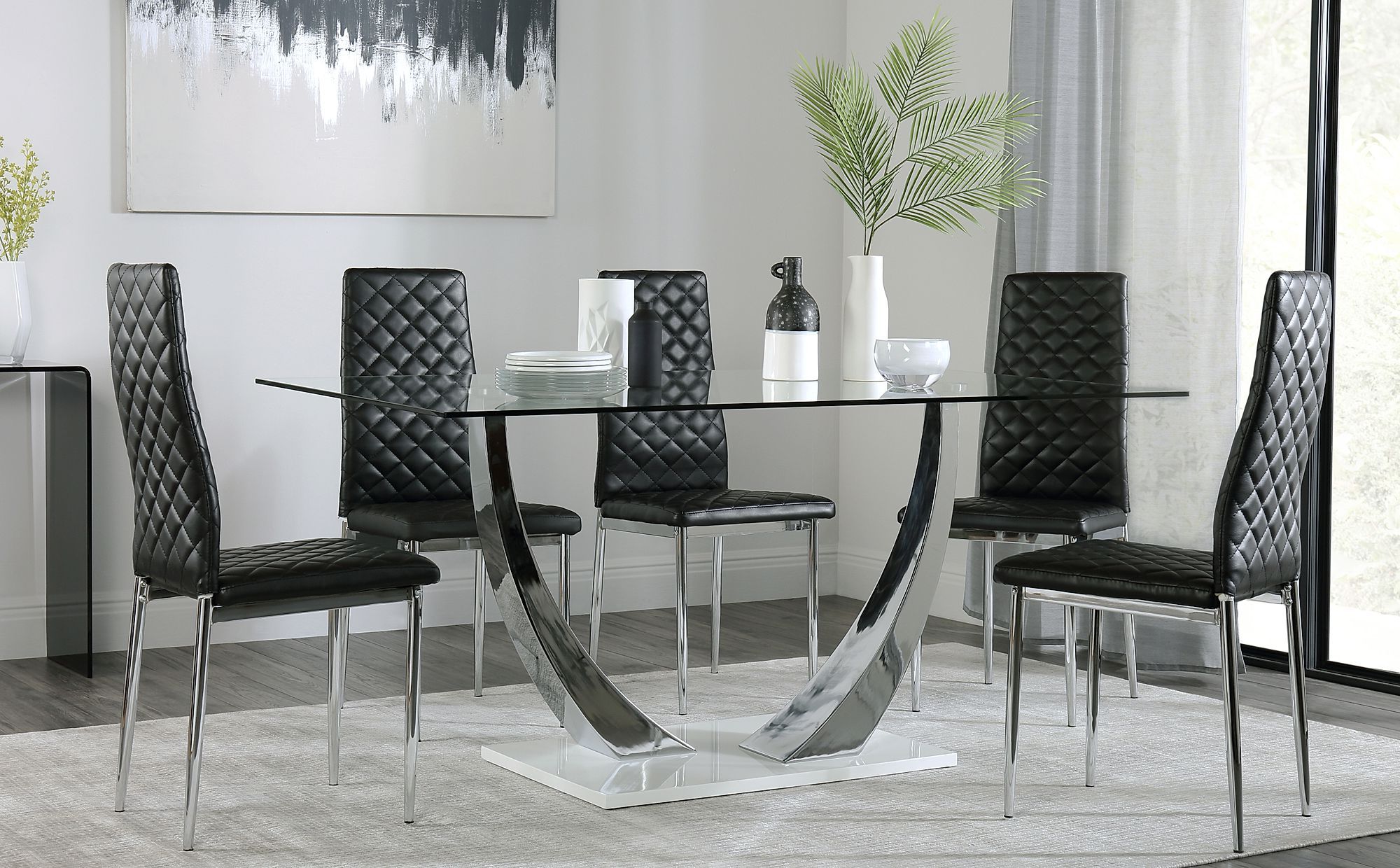 Best And Newest Peake Glass And Chrome Dining Table (white Gloss Base Regarding White And Black Dining Tables (View 8 of 20)