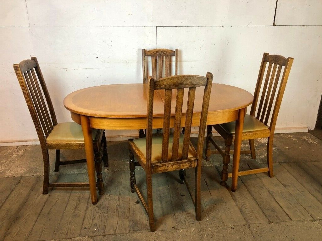 Brown Dining Tables With Newest Vintage Light Brown Oval Extending Dining Table With 4 Oak (View 7 of 20)