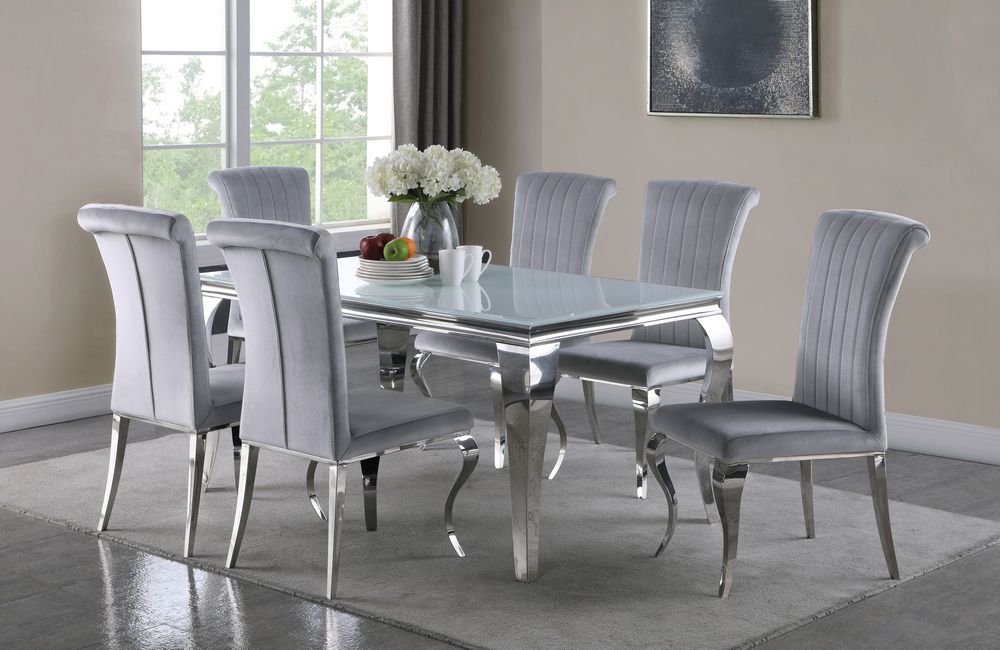 Carone White Glass/chrome Finish Metal 61"l Dining Table With Best And Newest Chrome Metal Dining Tables (View 2 of 20)