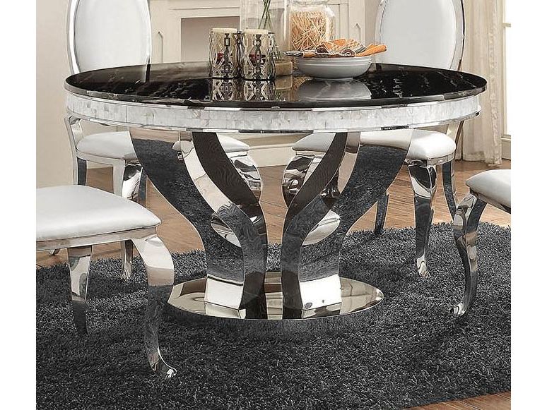 Chrome Metal Dining Tables Regarding 2020 Faux Marble Chrome Round Dining Table Set – Shop For (View 14 of 20)
