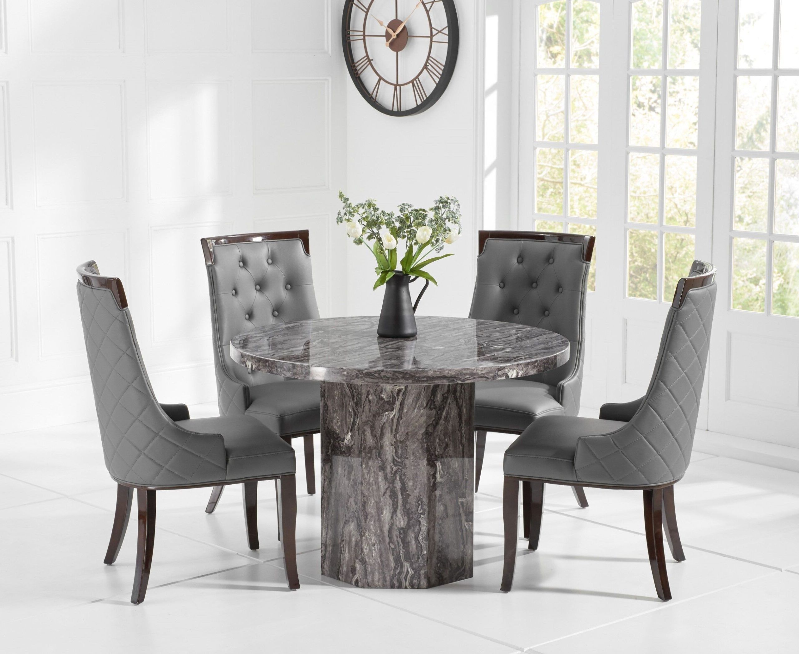 Current Gray Dining Tables Throughout Zenas 110cm Grey Marble Round Dining Table – Lycroft Interiors (View 9 of 20)