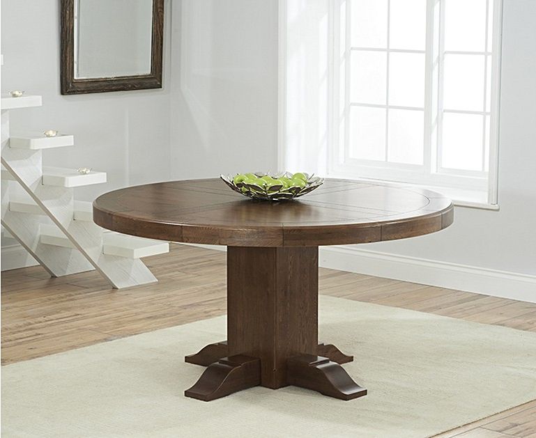 Dark Oak Wood Dining Tables For Well Known Torino 150cm Dark Oak Round Pedestal Dining Table Dark Oak (View 13 of 20)