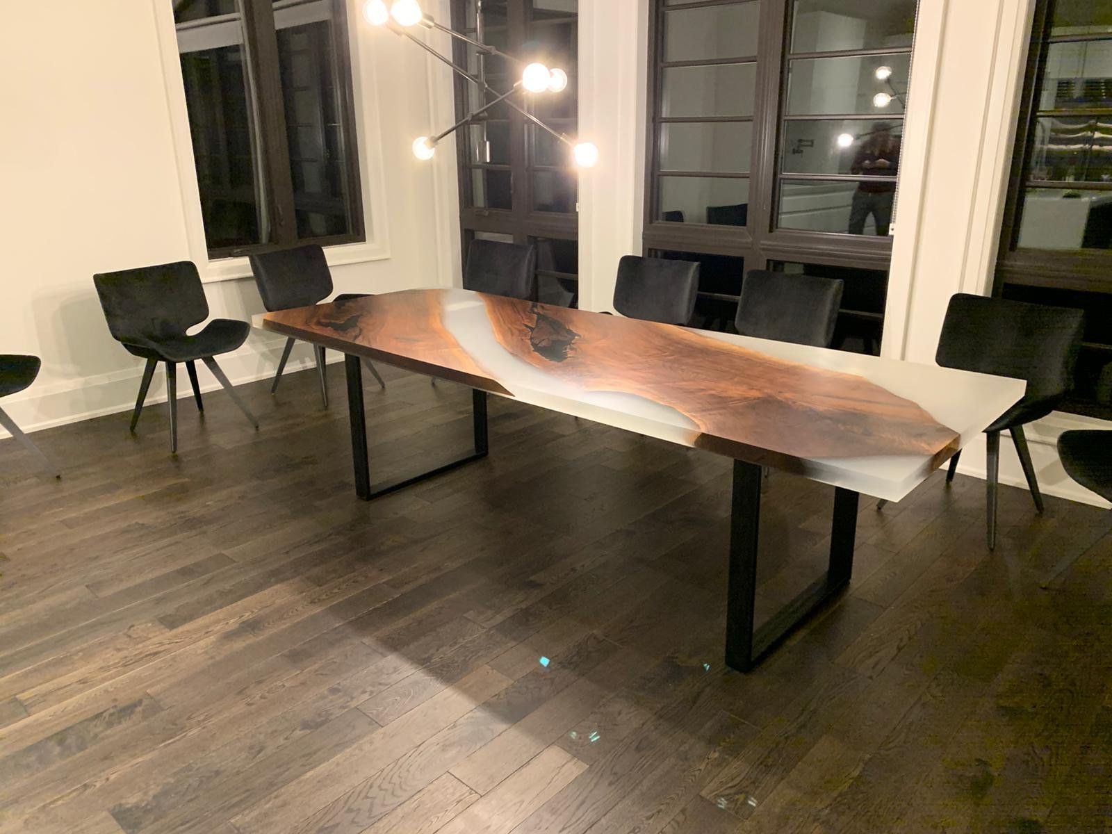 Dining Table Black Walnut Wood With Black And White Epoxy Regarding Famous Black And Walnut Dining Tables (Gallery 19 of 20)