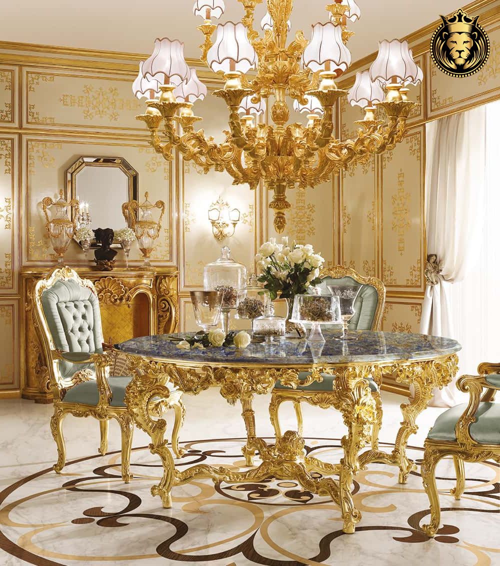 Favorite Gold Dining Tables Intended For Gold Leaf Gilding Luxury Dining Table – Royalzig (View 8 of 20)