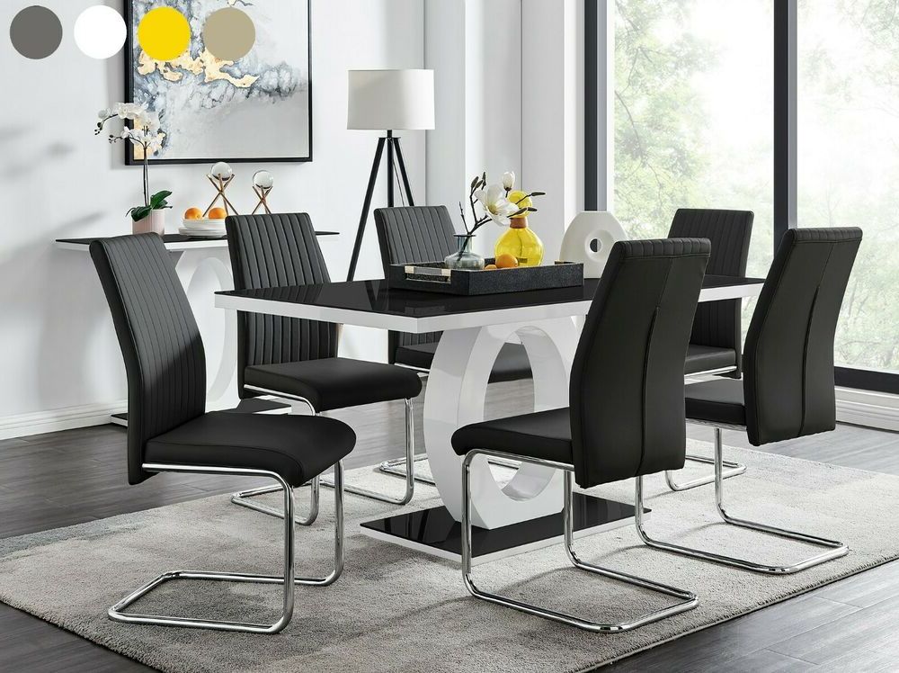 Giovani Black White High Gloss Glass Dining Table Set And Intended For Well Liked White And Black Dining Tables (Gallery 9 of 20)