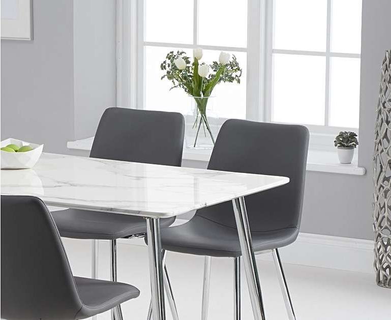 Glossy Gray Dining Tables Within Latest Cecily 120cm High Gloss Carrera Grey Dining Table With (Gallery 19 of 20)