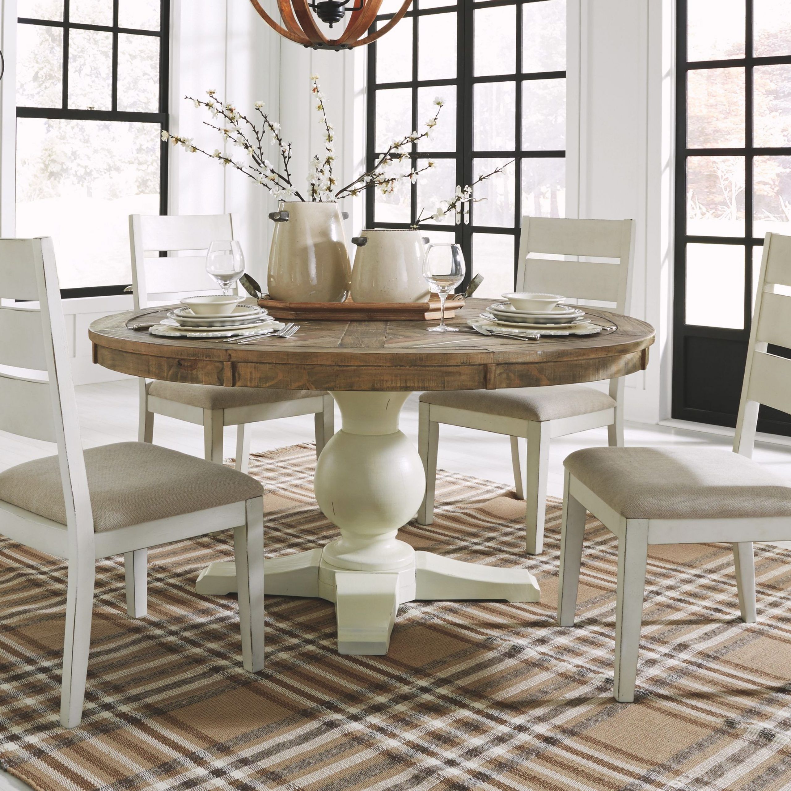 Grindleburg 5 Piece Dining Room, White/light Brown In 2020 Regarding Most Recently Released Light Brown Round Dining Tables (Gallery 19 of 20)