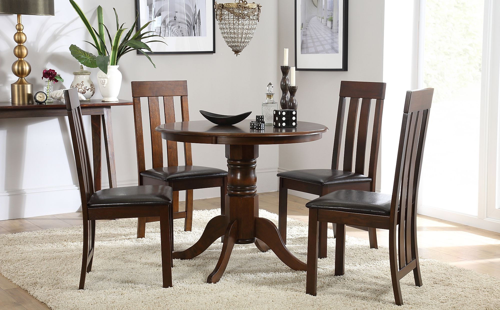 Kingston Round Dark Wood Dining Table With 4 Chester Throughout Most Current Dark Brown Round Dining Tables (View 2 of 20)
