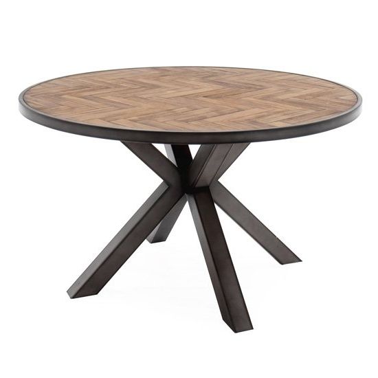 Light Brown Round Dining Tables Within 2020 Vanya Round Wooden Dining Table In Light Brown With Metal (View 14 of 20)