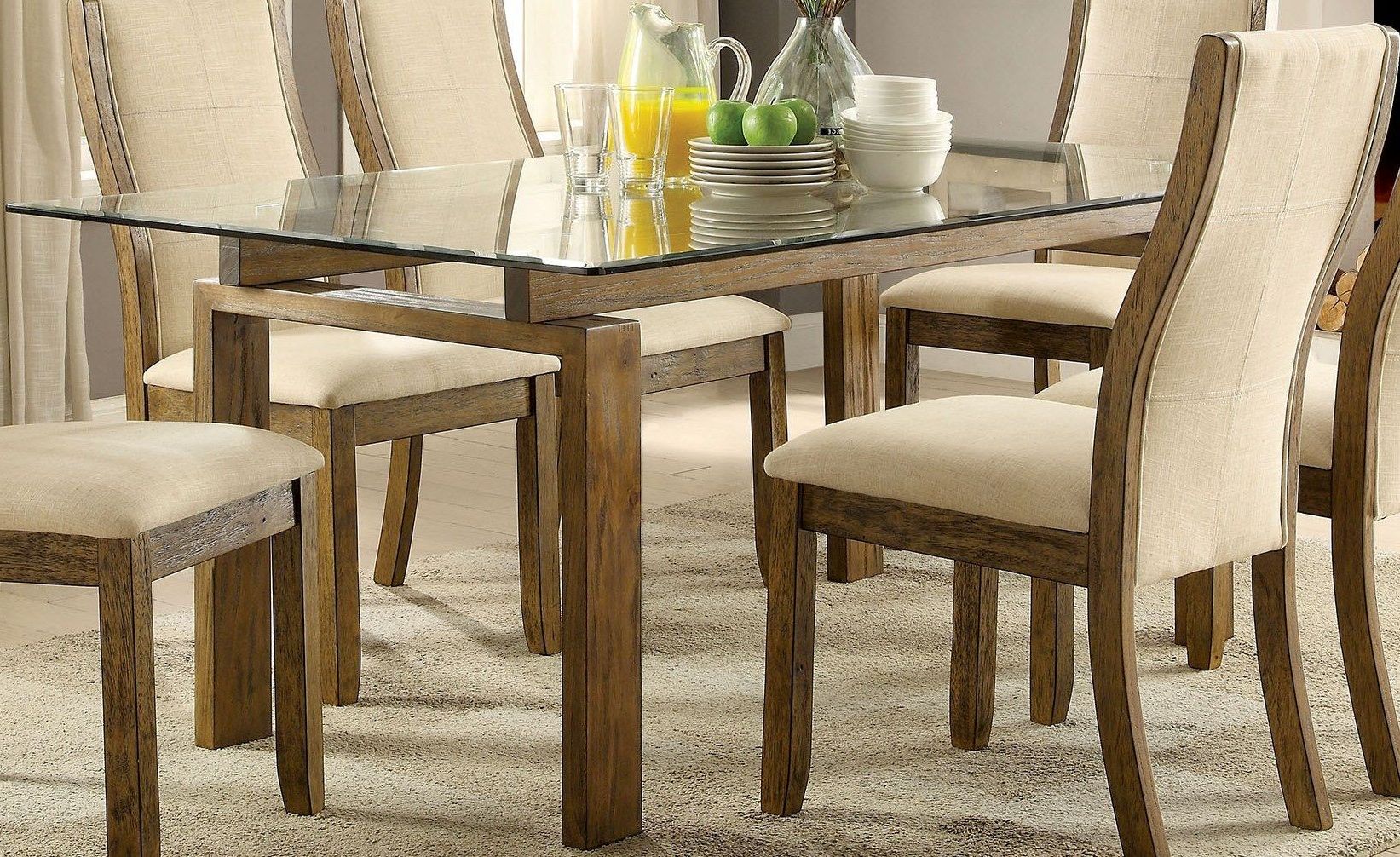 Most Current Natural Rectangle Dining Tables For Onway Oak Rectangular Glass Top Dining Table – 1stopbedrooms (View 6 of 20)