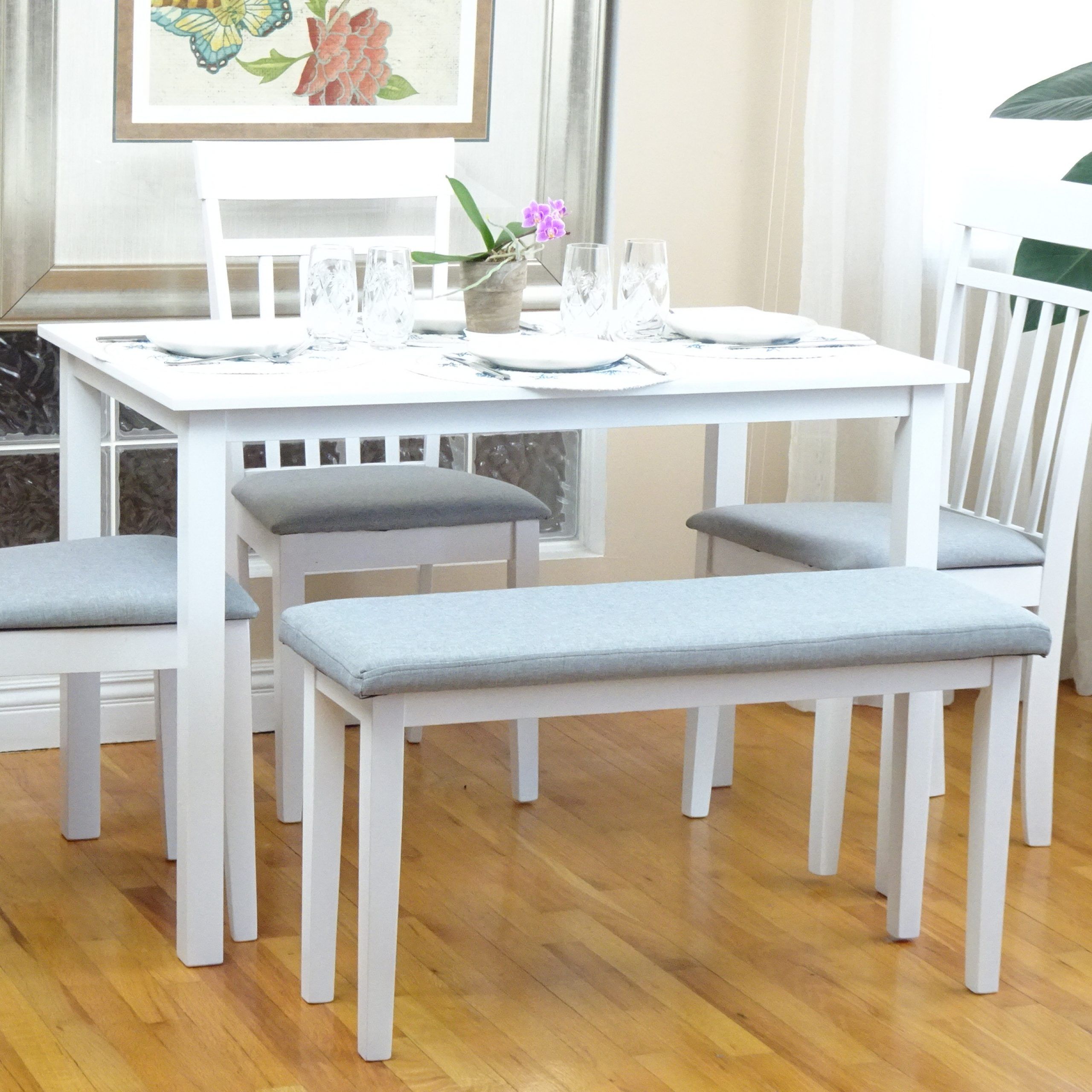 Most Popular 5 Pc Dining Kitchen Set Of Rectangular Table And 3 Chairs Throughout White Rectangular Dining Tables (View 3 of 20)