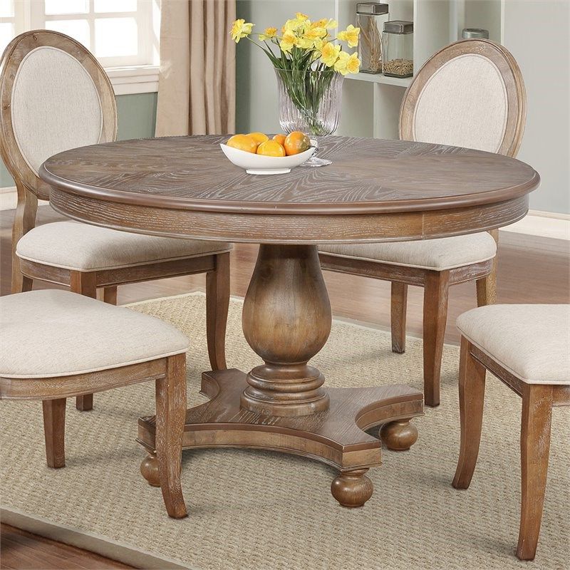 Most Popular Powell Lenoir 48" Round Wood Dining Table In Wirebrushed With Light Brown Round Dining Tables (View 1 of 20)