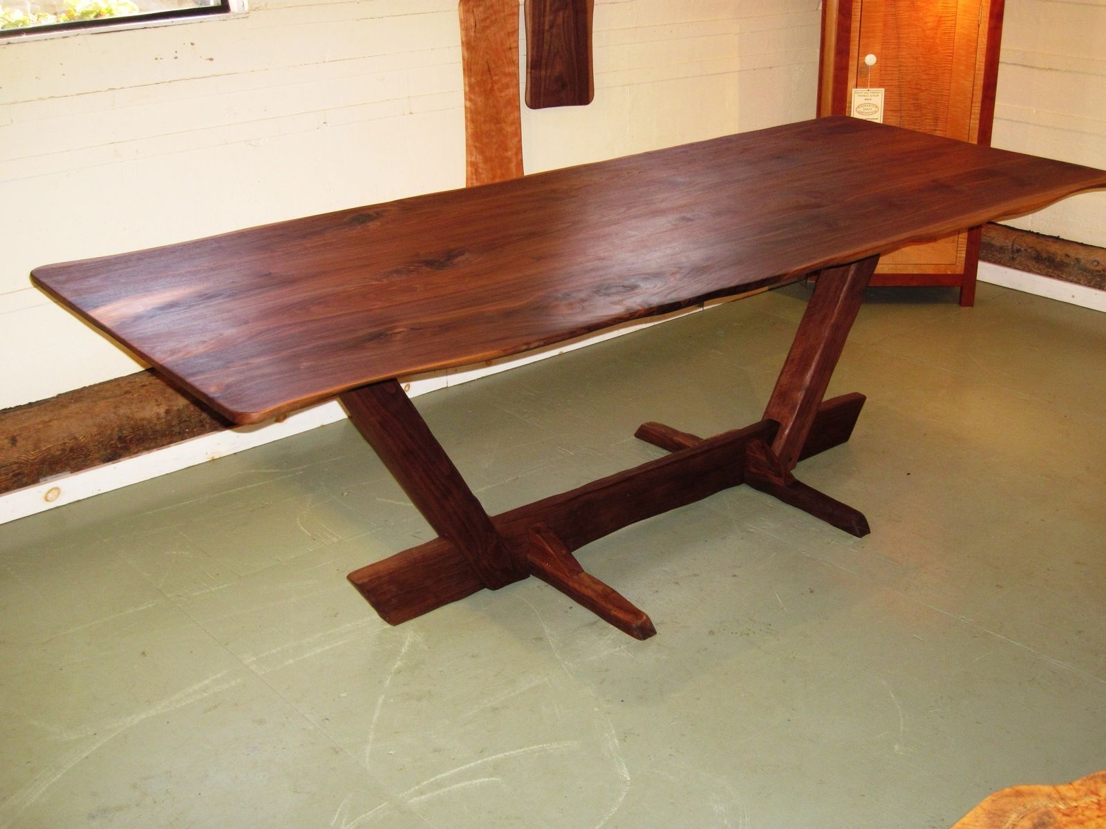 Most Recent Black Walnut Live Edge Canted Trestle Dining Table For Black And Walnut Dining Tables (View 6 of 20)