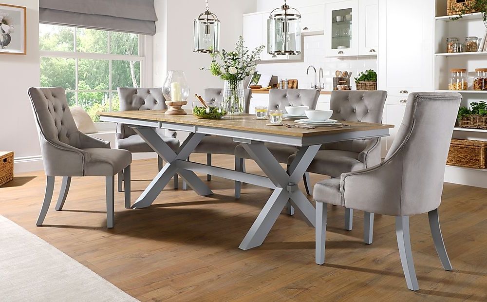 Most Recently Released Grange Painted Grey And Oak Extending Dining Table With 8 Intended For Gray Dining Tables (View 17 of 20)