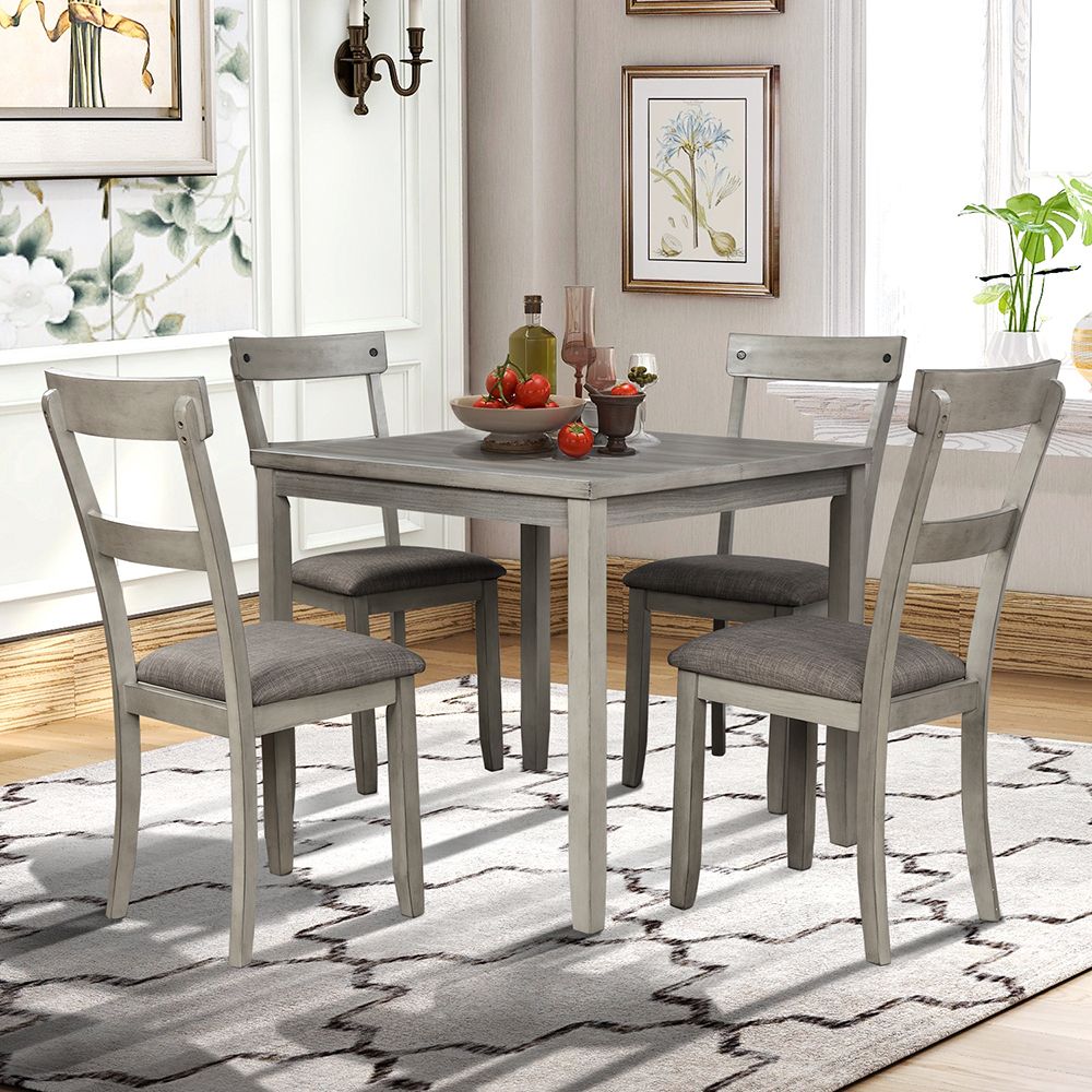 Most Recently Released Gray Dining Tables Regarding Veryke Industrial 5 Piece Dining Table Sets, Country Style (View 12 of 20)