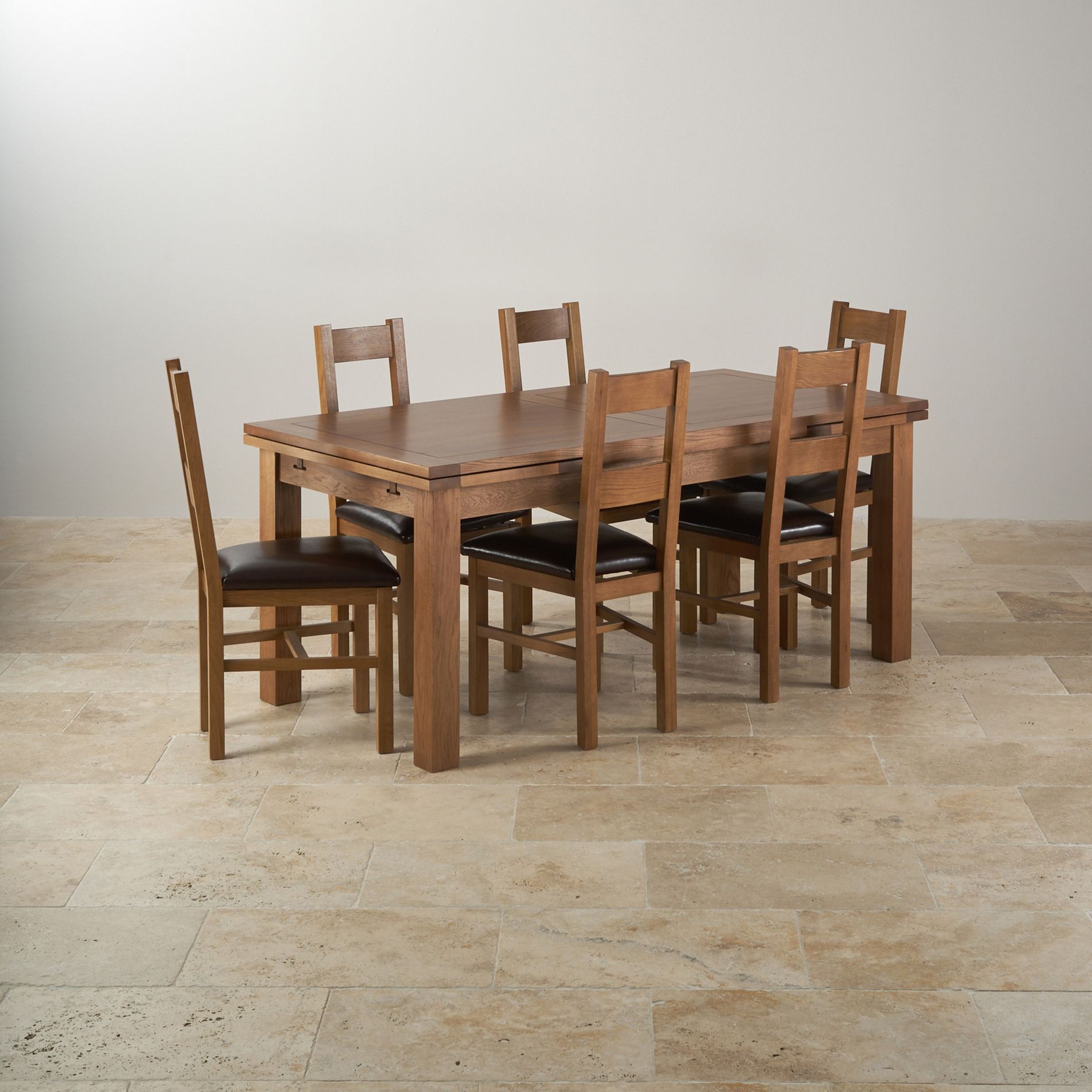 Most Recently Released Rustic Honey Dining Tables Inside Rustic Oak Dining Set – 6ft Table With 6 Chairs (View 7 of 20)
