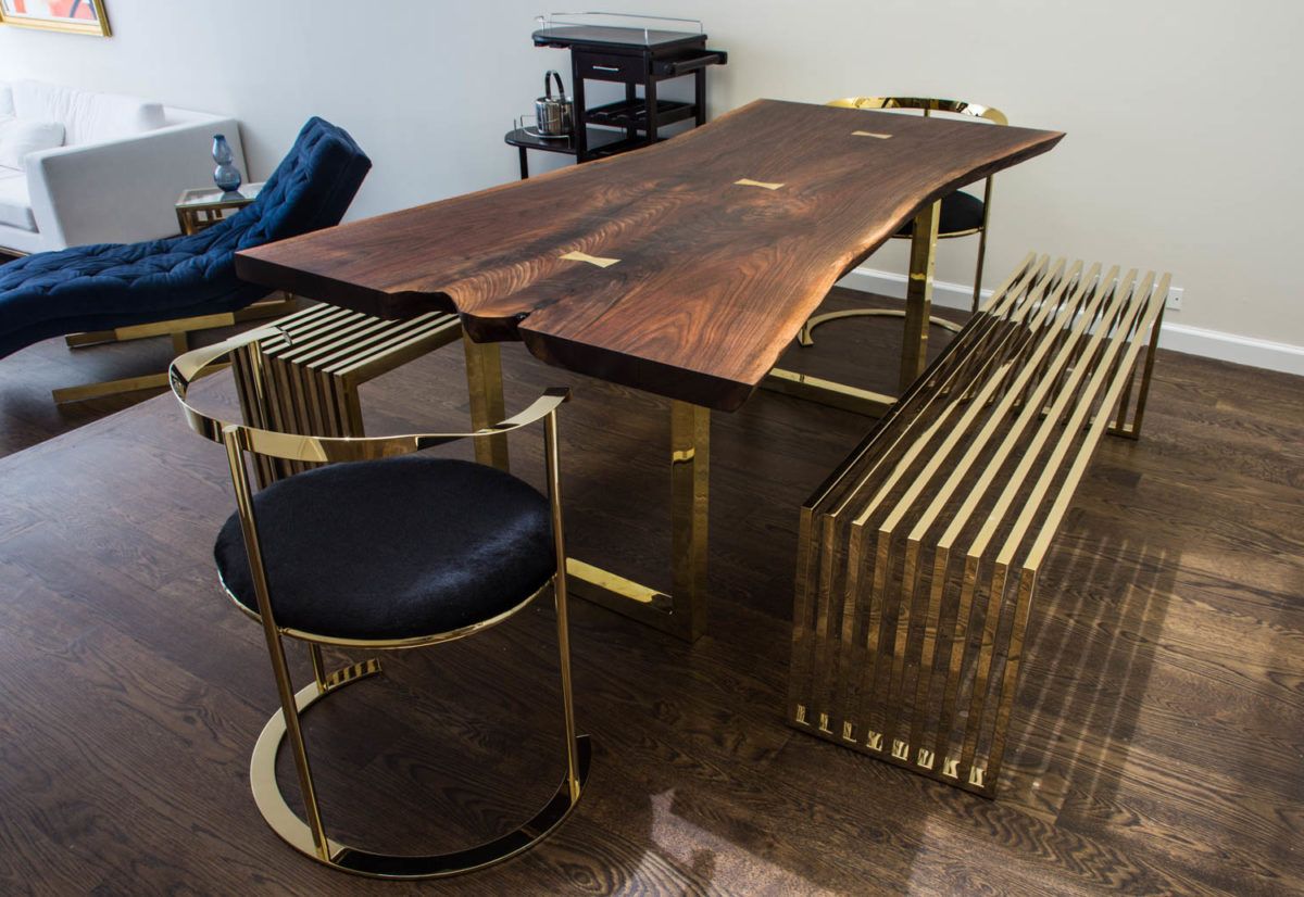 Most Up To Date Black Walnut Dining Table With Brass Bowties And Base Pertaining To Black And Walnut Dining Tables (View 7 of 20)
