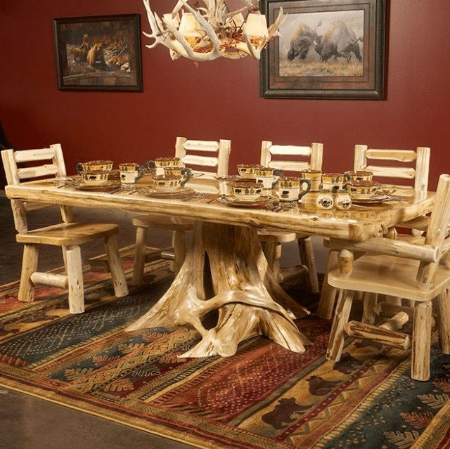 Most Up To Date Rustic Honey Dining Tables With Cabin Collection Dining Table With Stump Base – Rustic Log (Gallery 19 of 20)