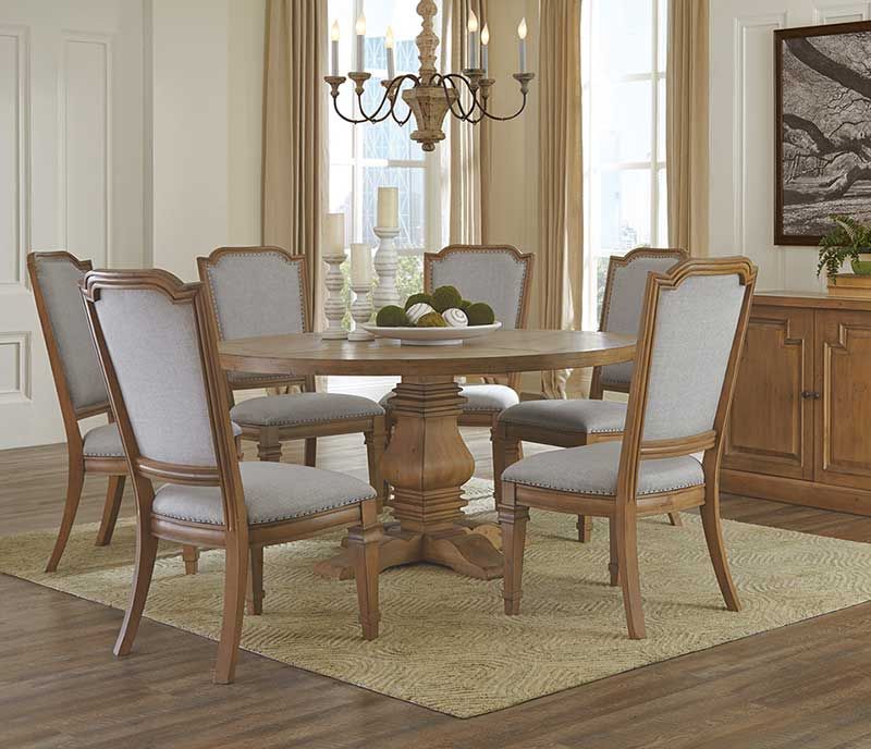 New Traditional Light Brown Oak 7 Piece Dining Room Round With 2020 Light Brown Round Dining Tables (Gallery 20 of 20)