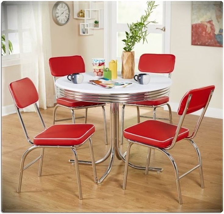 Newest Chrome Metal Dining Tables Intended For 5 Piece Retro Kitchen Dining Set 50s Vintage Diner Chrome (View 15 of 20)