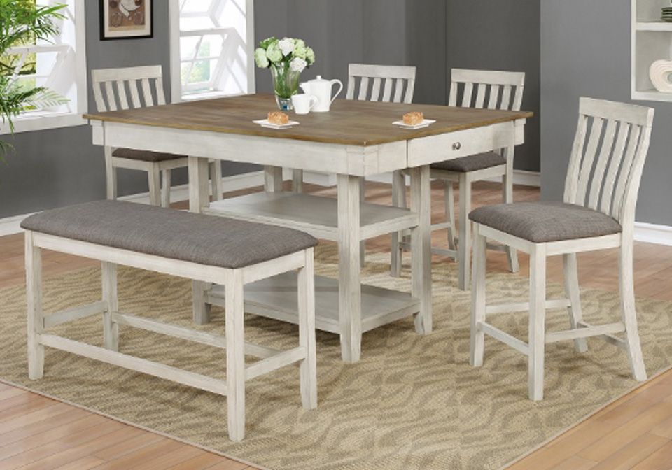 Nina White Counter Height Dining Room Table 6pc (View 7 of 20)