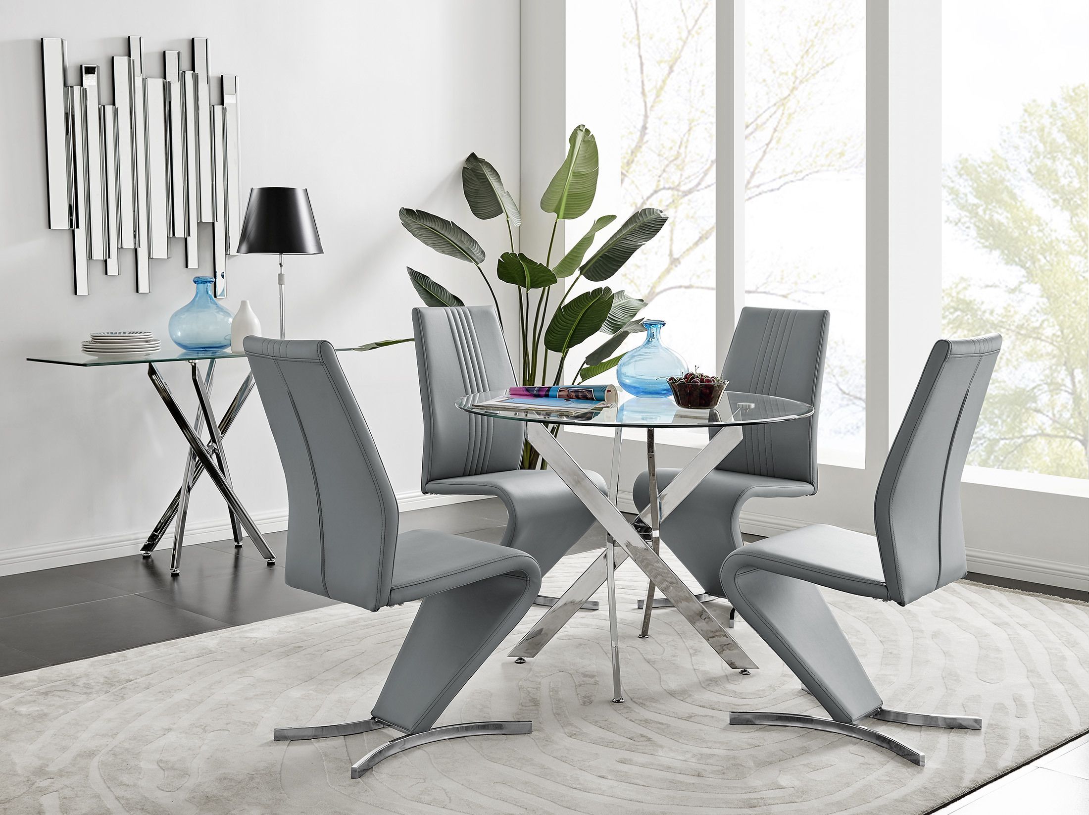 Novara Chrome Metal Dining Table & 4 Willow Chairs For Widely Used Chrome Metal Dining Tables (View 1 of 20)