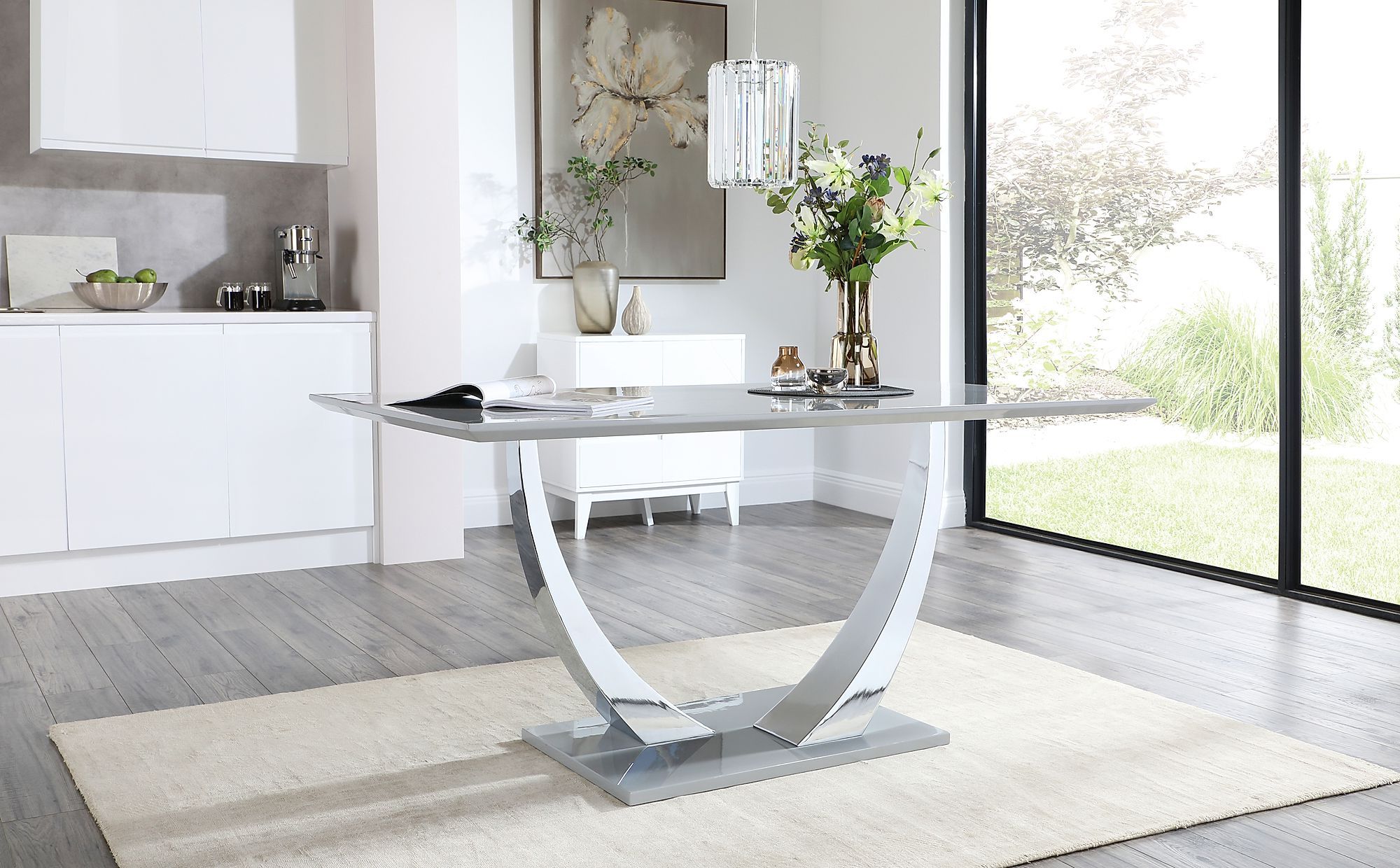 Peake Grey High Gloss And Chrome 160cm Dining Table In Current Glossy Gray Dining Tables (View 10 of 20)