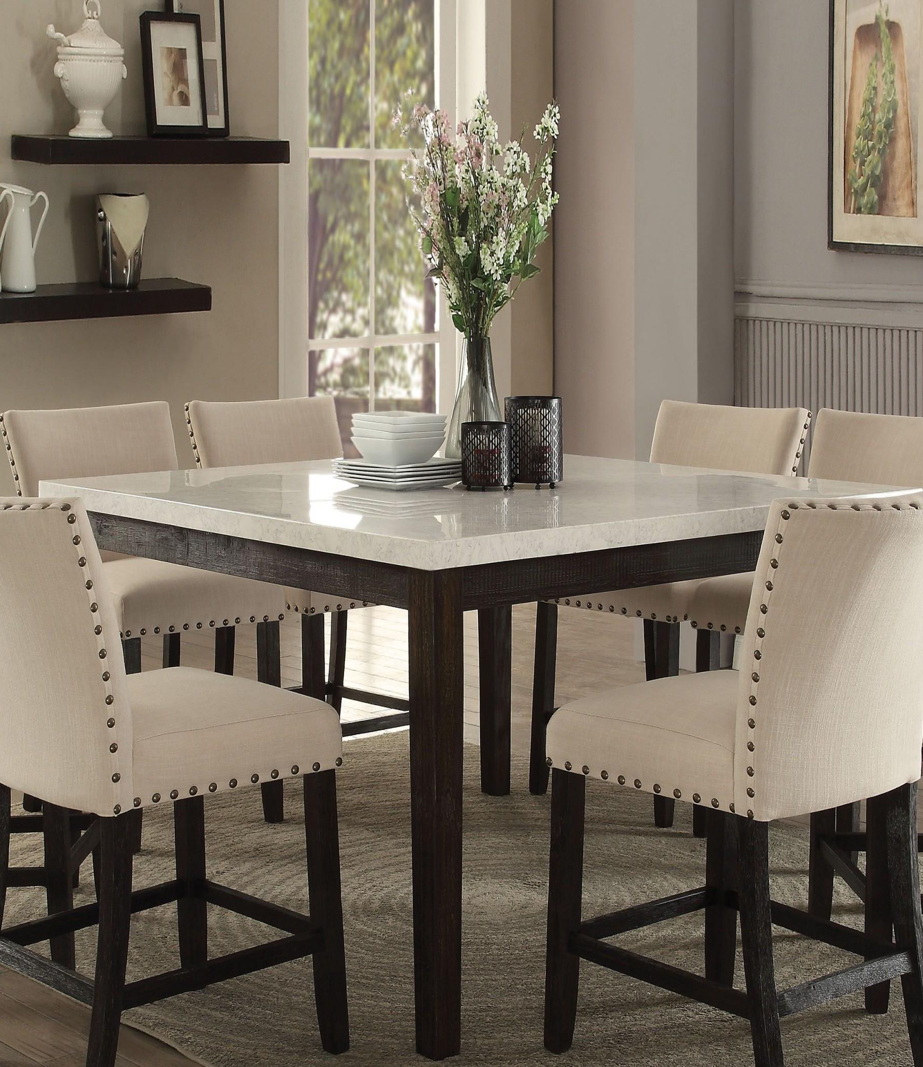 Popular Casual White Marble Top Counter Height Dining Set 5pcs With White Counter Height Dining Tables (View 3 of 20)