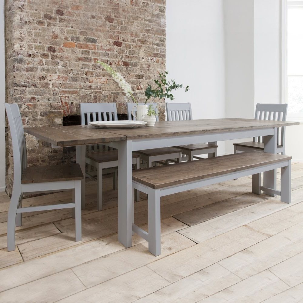 Preferred Hever Dining Table With 5 Chairs & Bench In Grey And Dark Regarding Dark Hazelnut Dining Tables (Gallery 19 of 20)