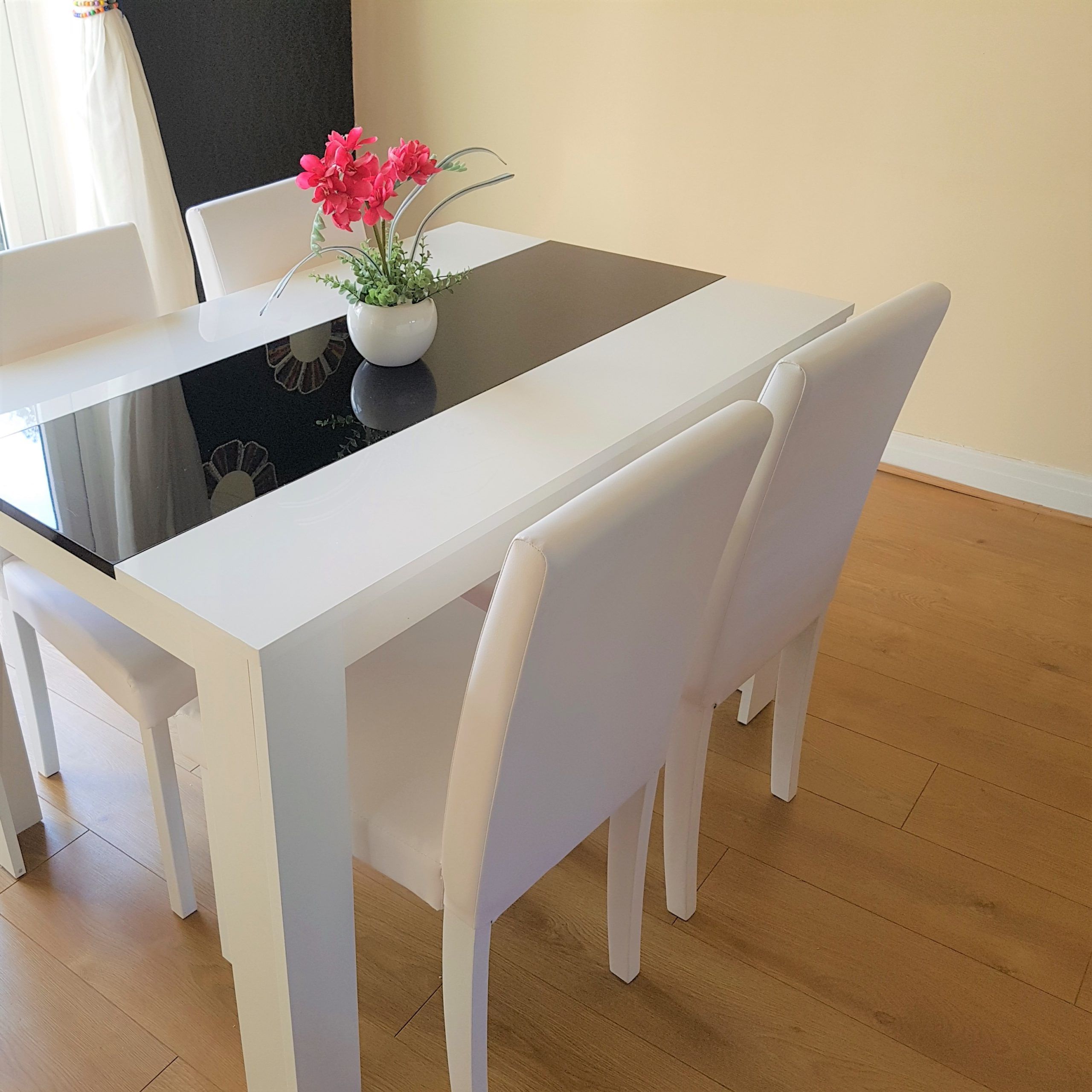 Preferred White And Black Dining Tables Intended For Modern White And Black Wood Dining Table With 4 White Faux (View 18 of 20)