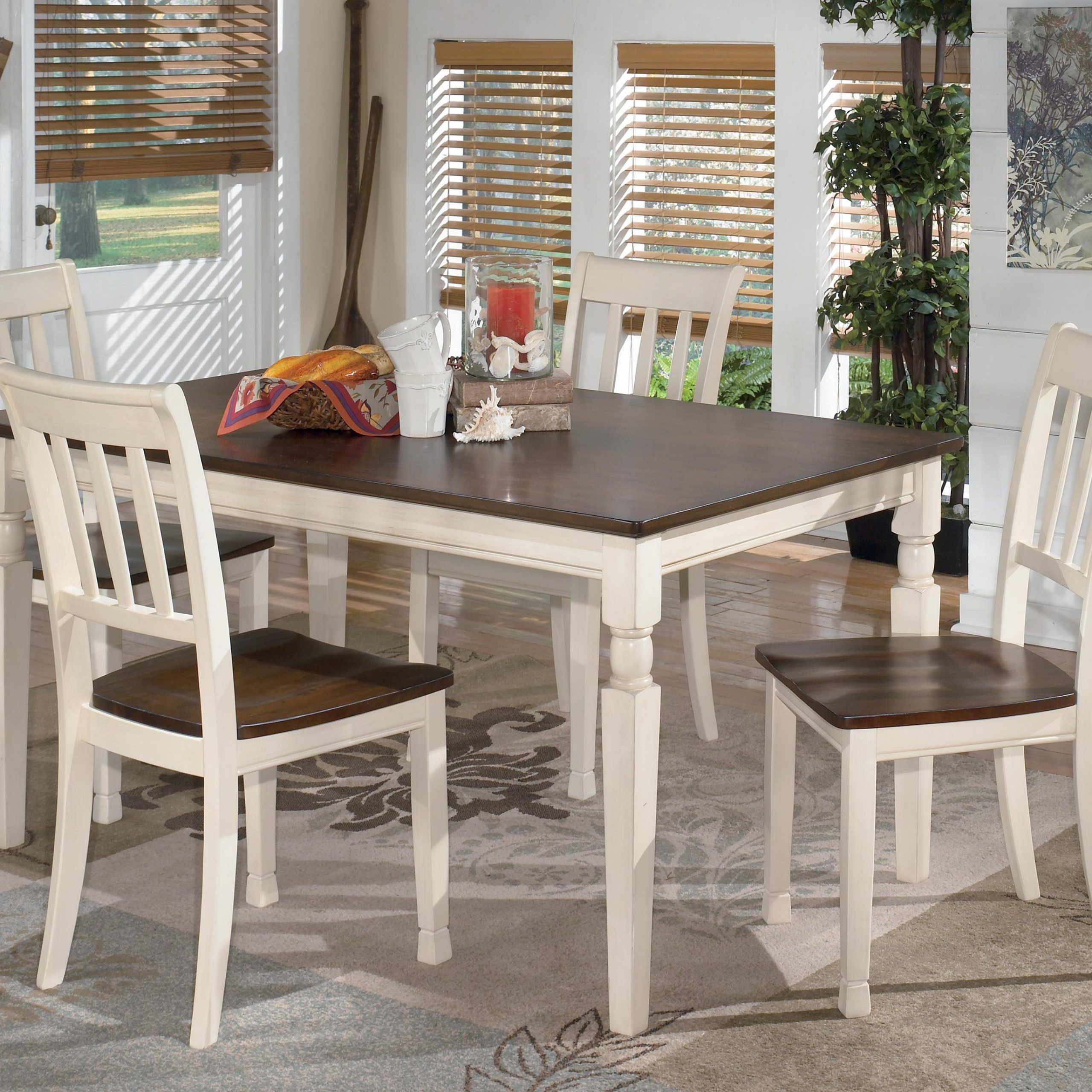 Preferred White Rectangular Dining Tables With Signature Designashley Whitesburg D583 25+4x02 5 Piece (View 4 of 20)