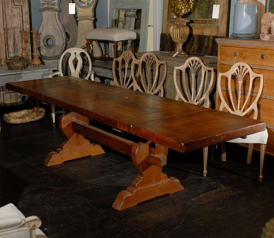 Recent Brown Dining Tables With Removable Leaves For A French 1920s Trestle Dining Table With Removable Leaves (View 6 of 20)