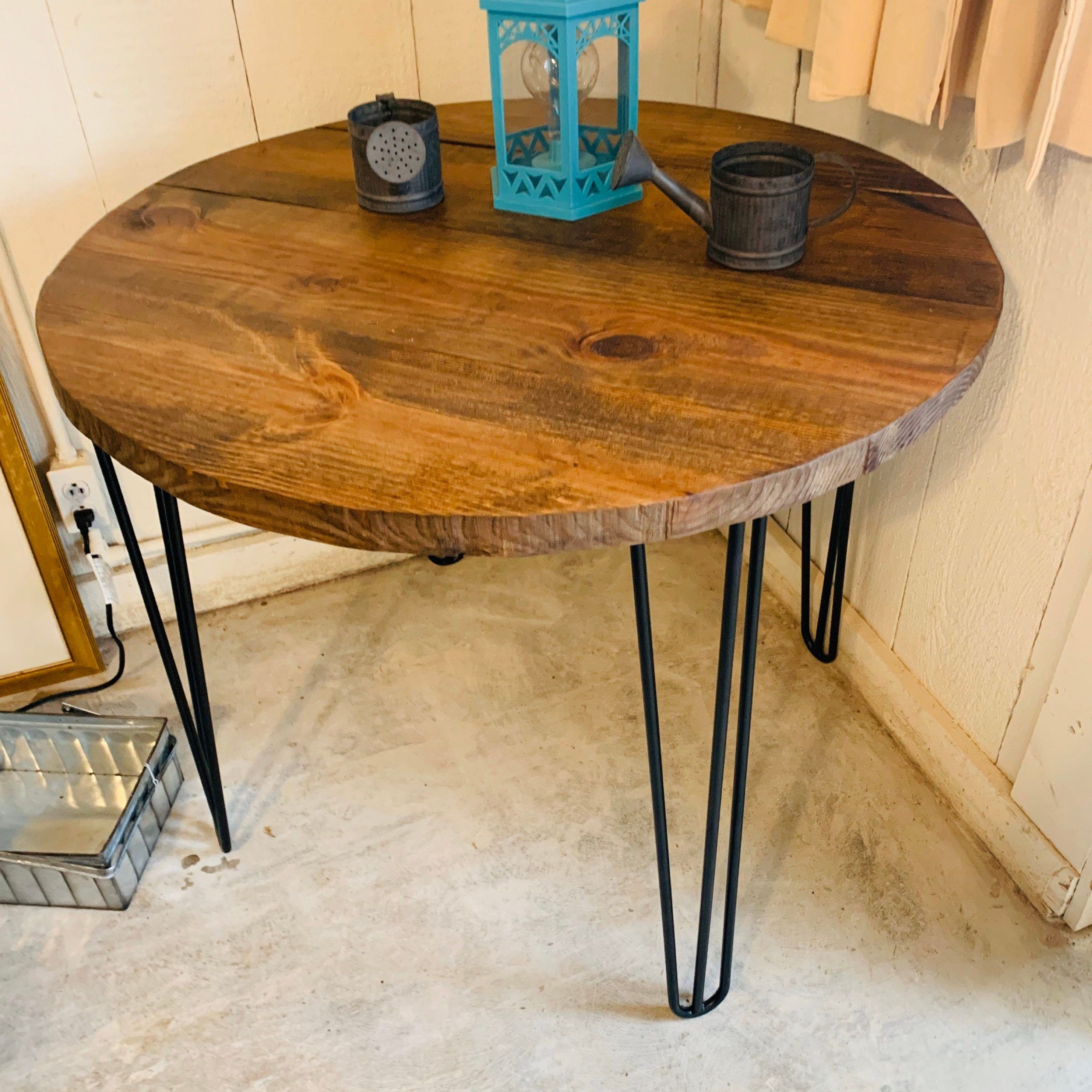 Round Hairpin Leg Dining Tables With Regard To Most Popular Small Farmhouse Nook Dining Table, Industrial Style (View 5 of 20)