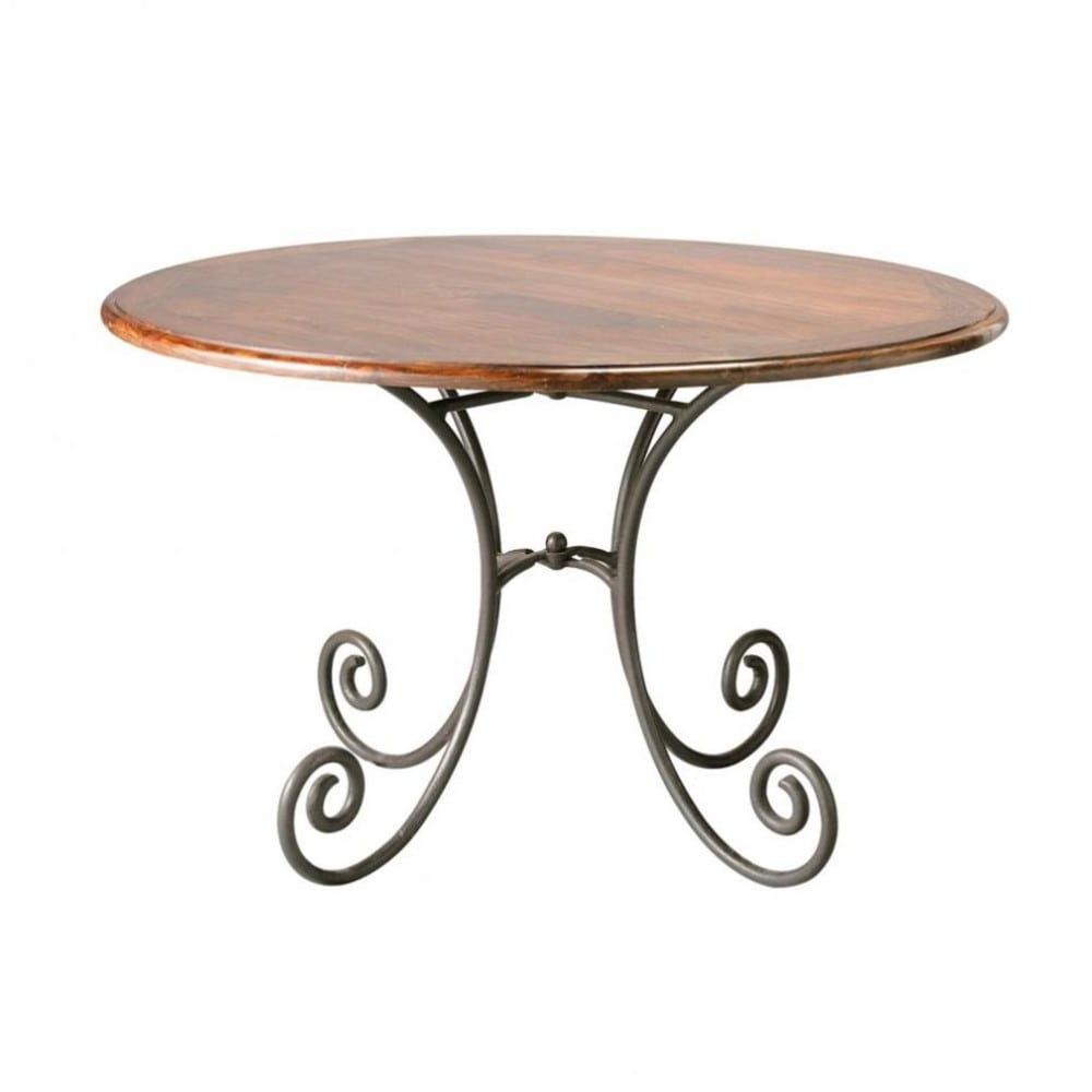Solid Sheesham Wood And Wrought Iron Round Dining Table D With Most Up To Date Reclaimed Teak And Cast Iron Round Dining Tables (View 10 of 20)
