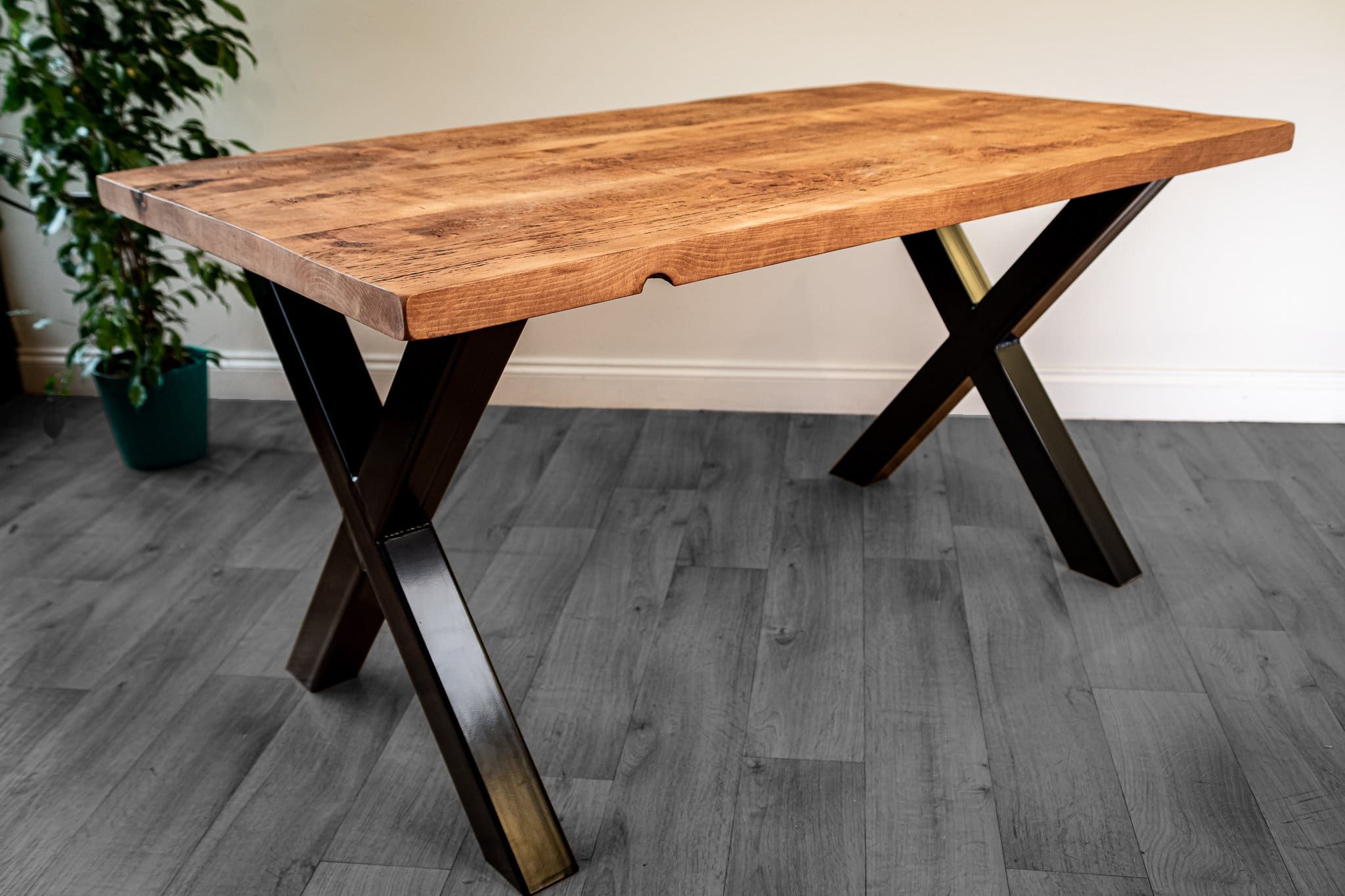 The Chunky Solid Wood Industrial X Frame Dining Table In Recent Dark Oak Wood Dining Tables (View 17 of 20)