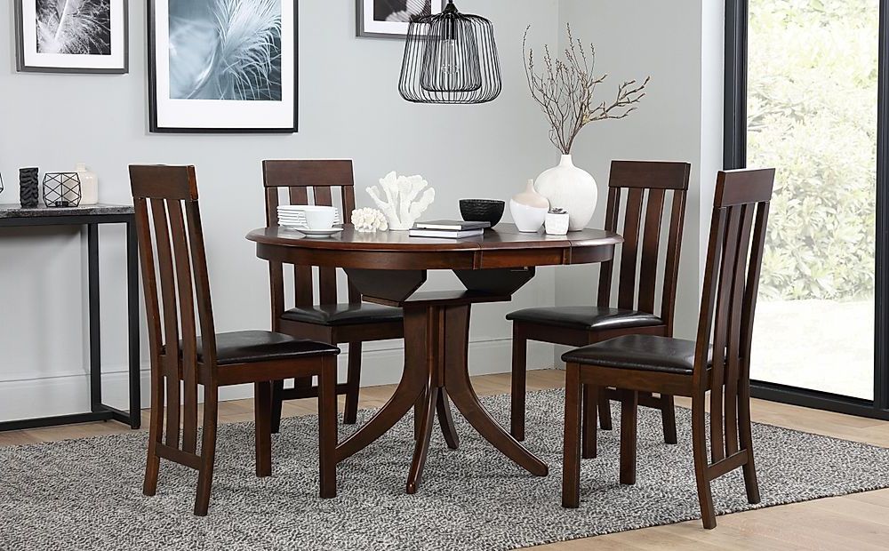 Trendy Dark Brown Round Dining Tables Inside Hudson Round Dark Wood Extending Dining Table With  (View 8 of 20)