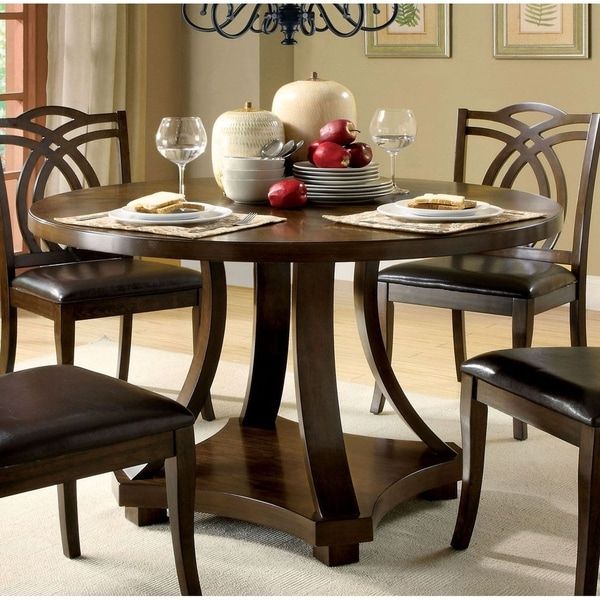 Trendy Shop Transitional Round Dining Table, Dark Walnut Brown Pertaining To Brown Dining Tables (View 12 of 20)