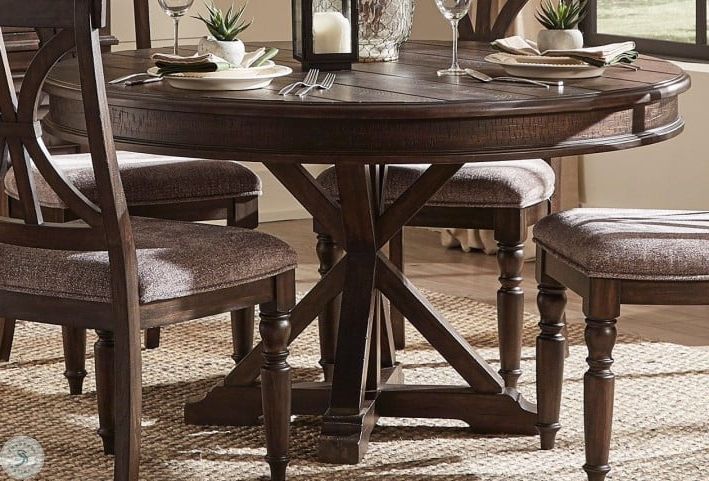 Vintage Brown 48 Inch Round Dining Tables Throughout Fashionable Cardano Dark Brown Round Dining Table From Homelegance (View 9 of 20)