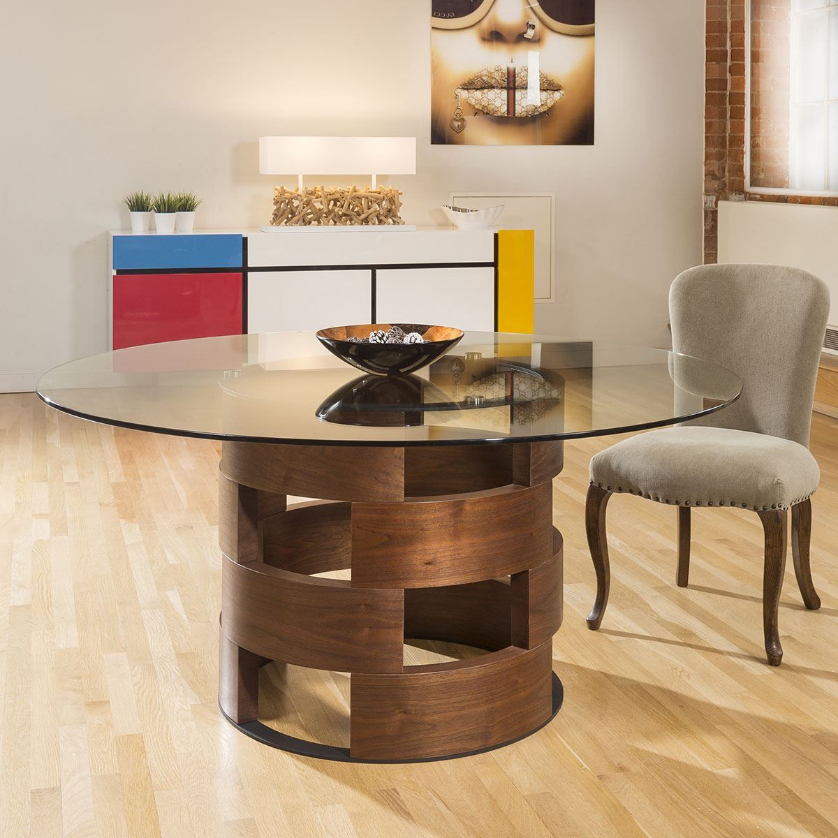 Walnut And White Dining Tables In Most Popular Modern Funky Large Round Walnut And Clear Glass Dining (View 17 of 20)