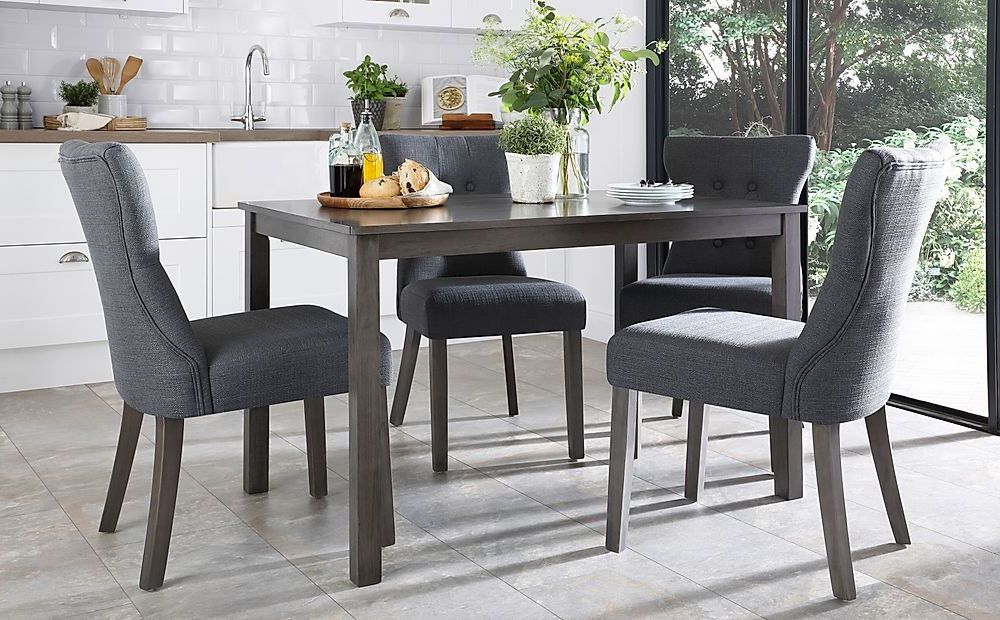 Well Known Milton Grey Wood Dining Table With 4 Bewley Slate Fabric In Gray Dining Tables (View 11 of 20)