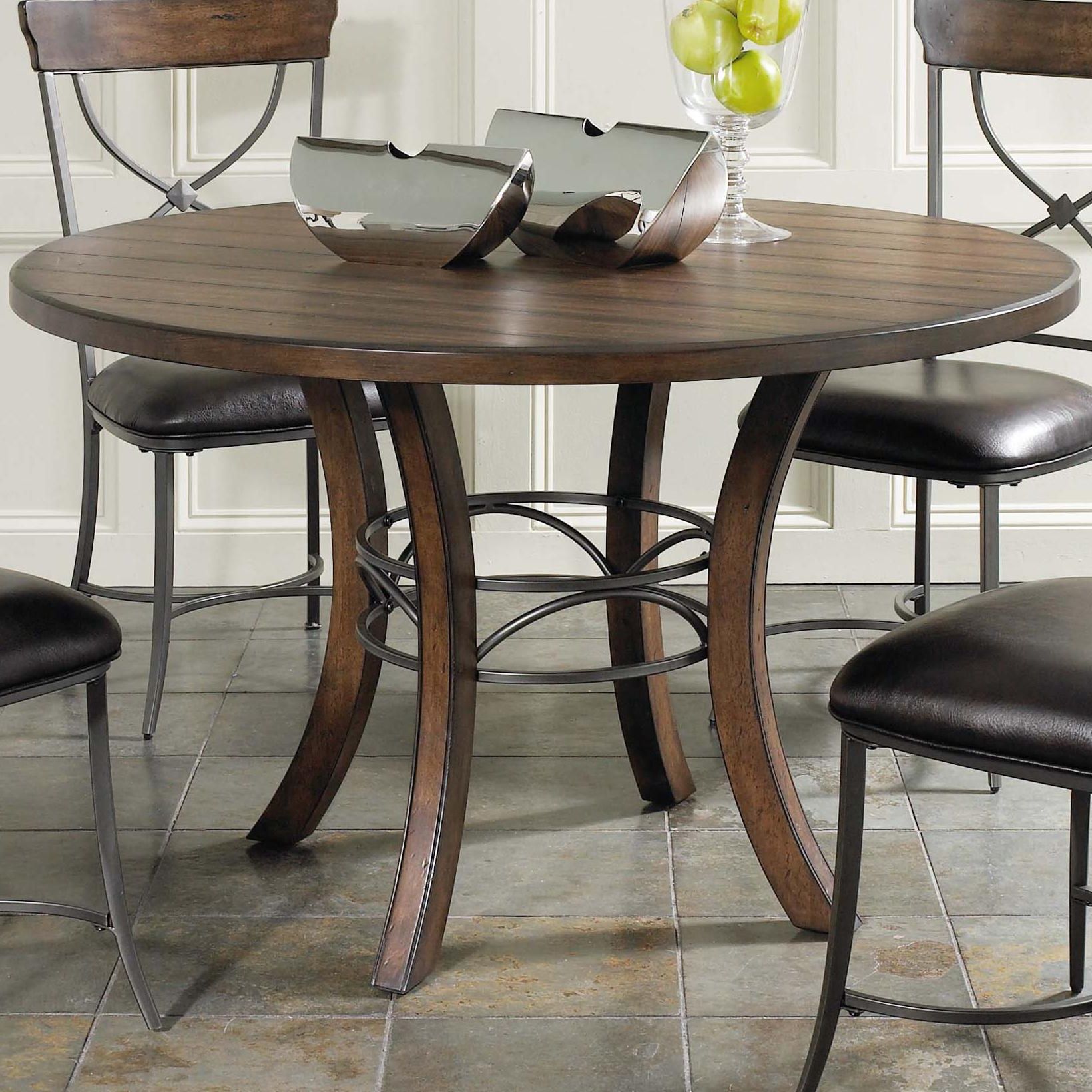 Well Known Round Wood Dining Table With Metal Acent Basehillsdale For Reclaimed Teak And Cast Iron Round Dining Tables (View 11 of 20)