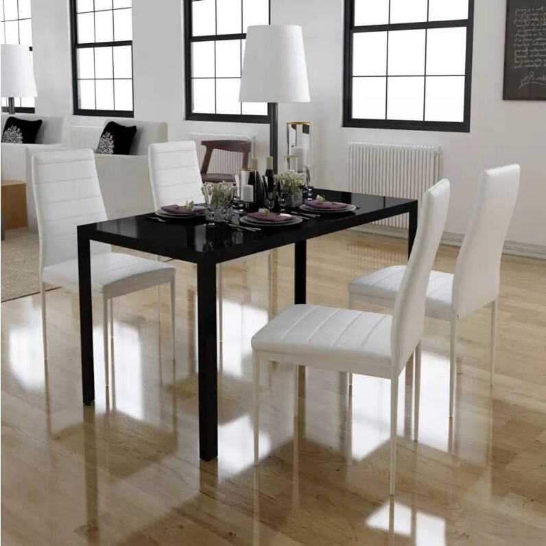 Well Known White And Black Dining Tables In Vidaxl 5 Pcs Dining Table Set Black And White Tempered (View 10 of 20)