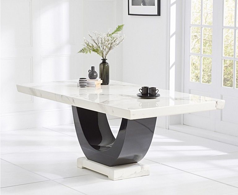 White And Black Dining Tables Intended For Favorite Raphael 170cm White And Black Pedestal Marble Dining Table (View 13 of 20)