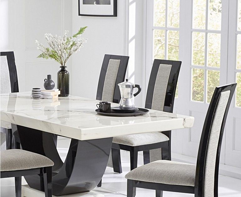 White And Black Dining Tables With Regard To Trendy Raphael 170cm White Pedestal Marble Dining Table With (View 4 of 20)