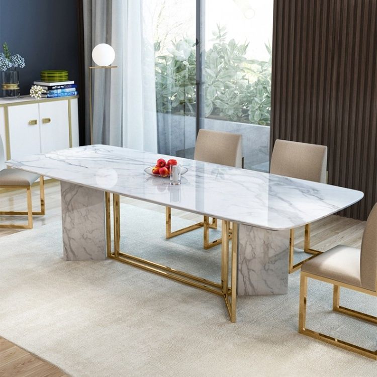 White Rectangular Dining Tables In Preferred Modern Stylish 79" White Faux Marble Dining Table (View 13 of 20)