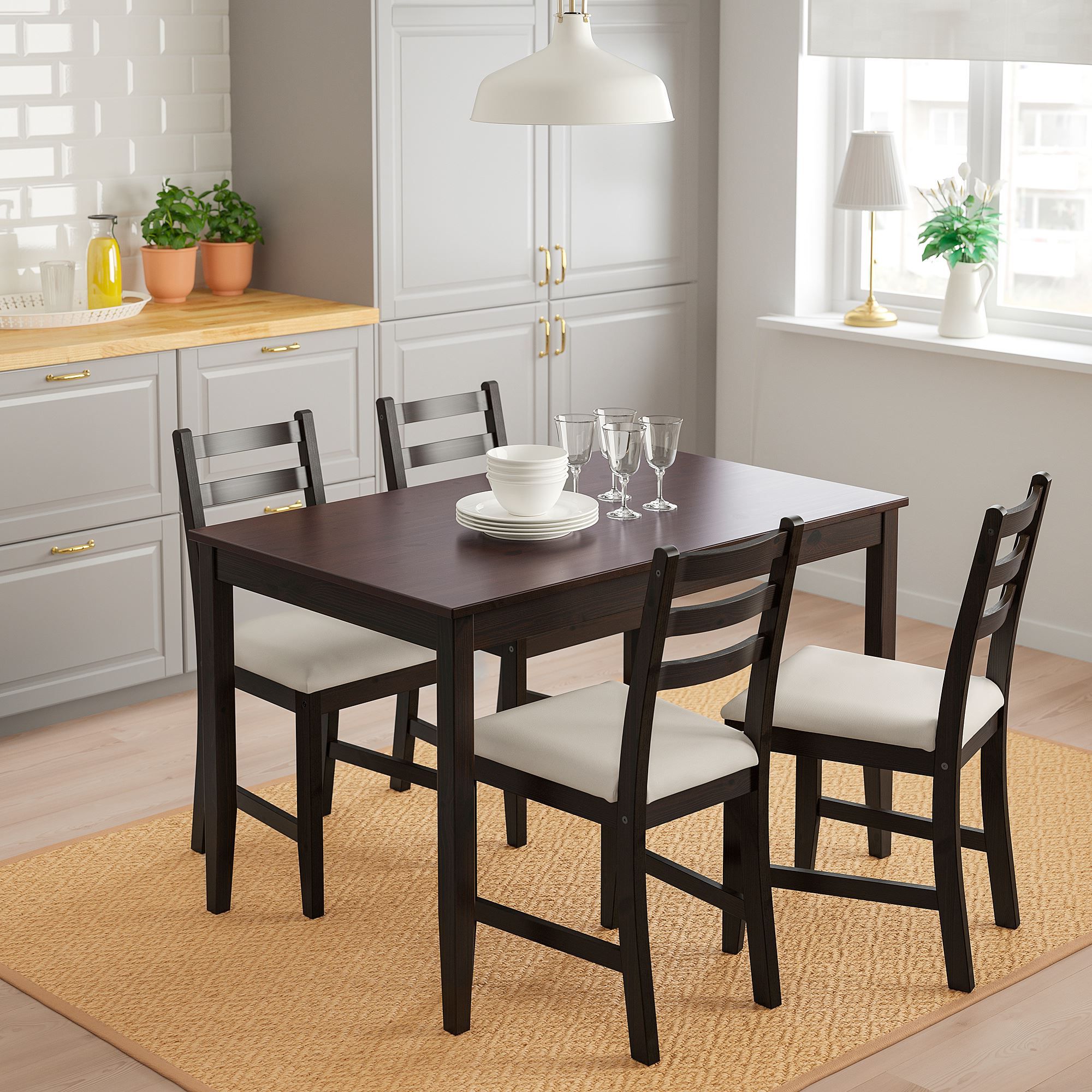 Widely Used Lerhamn, Dining Table And Chairs, Black Brown/vittaryd Beige With Regard To Brown Dining Tables (View 3 of 20)