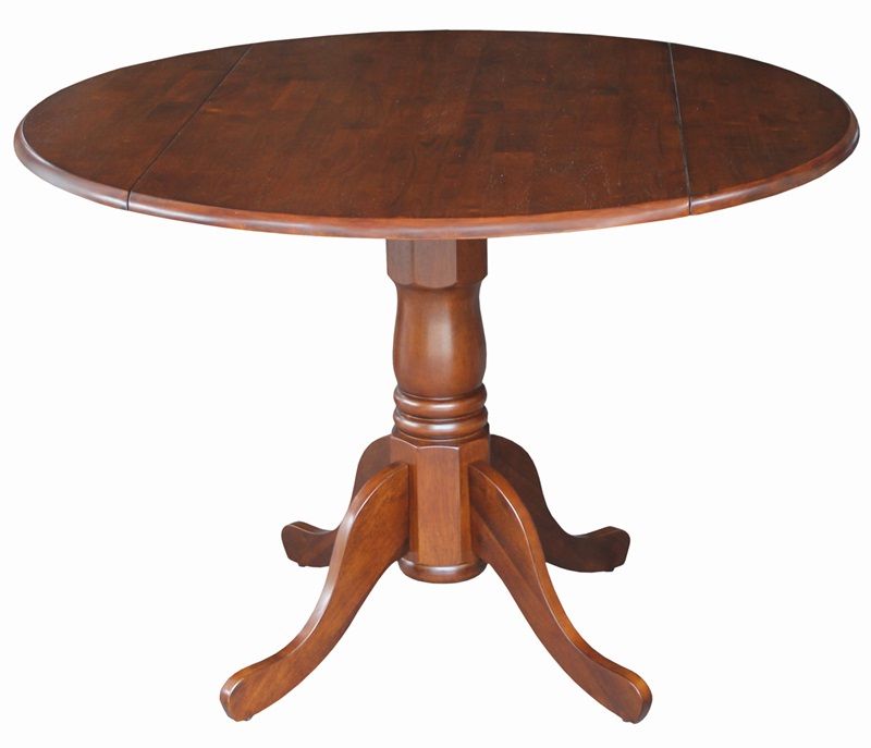 Widely Used Round Pedestal Dining Tables With One Leaf Regarding Solid Wood 42'' Diameter Round Dual Drop Leaf Pedestal (Gallery 19 of 20)