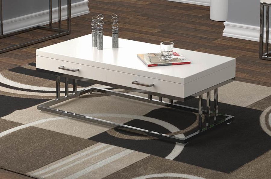 2 Drawer Rectangular Coffee Table Glossy White And Chrome With Regard To Most Popular 2 Drawer Coffee Tables (View 12 of 20)