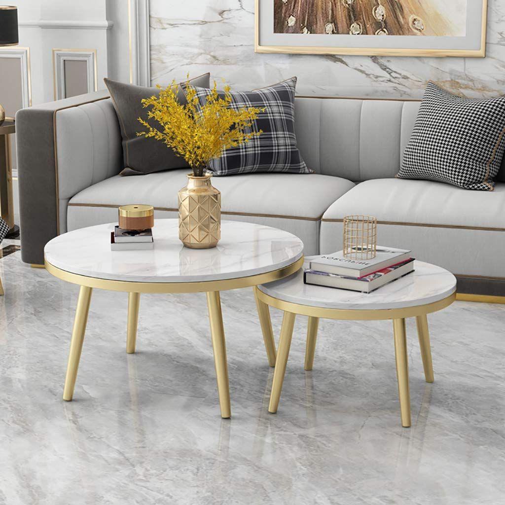 2 Nest Of Table Sets White Marble Modern Living Room Round Within Most Current Marble Coffee Tables Set Of  (View 7 of 20)